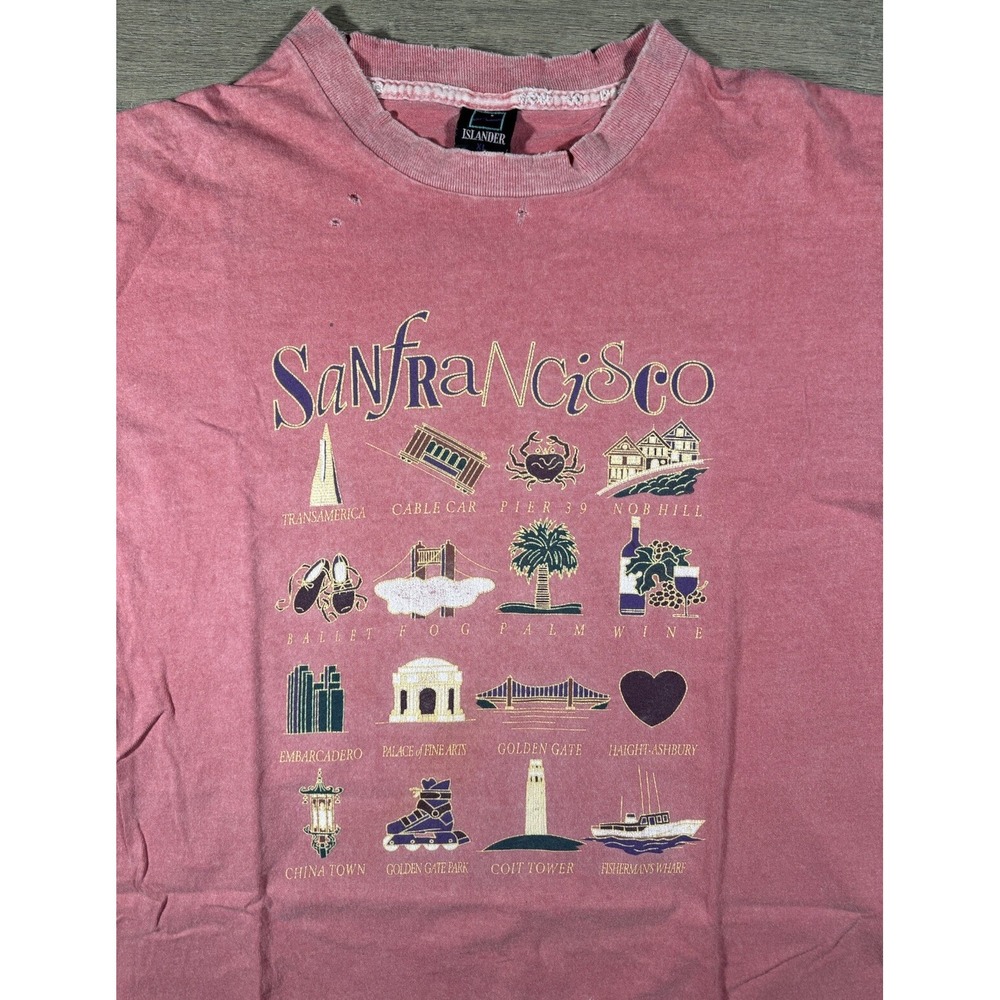 Vintage 90's Sanfransico Location Single T Shirt Distressed Salmon Size XL Boxy